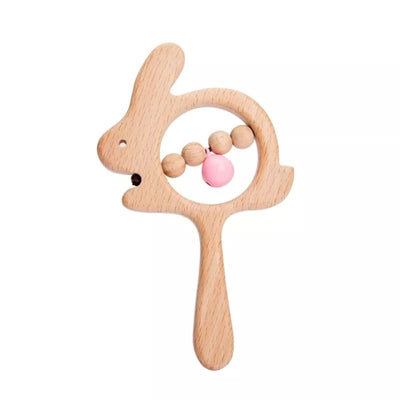 Wooden Rattle Beech Bear Hand Teething Wooden Ring Baby Rattles Play Gym Montessori Stroller Toy Educational Toys Let&#39;s Make
