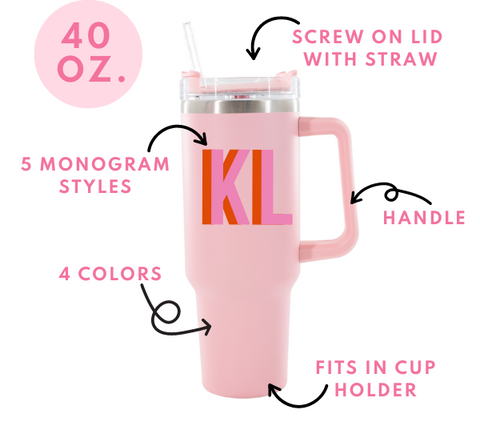 Monogrammed 40 oz Tumbler (Shadow) - Sprinkled With Pink