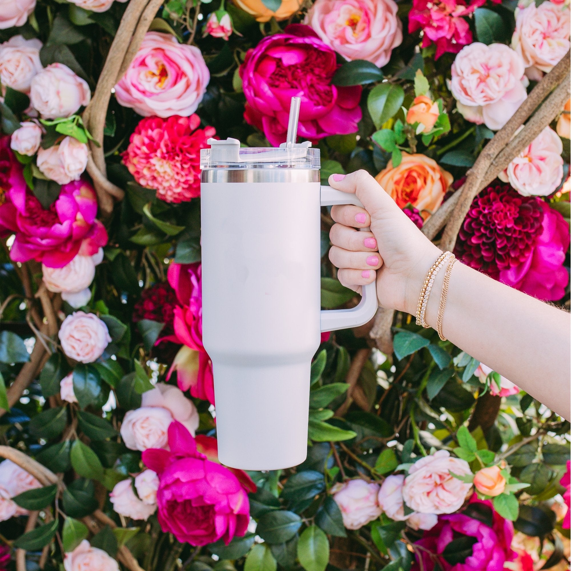 Customizable 20 oz Tumbler - Sprinkled With Pink