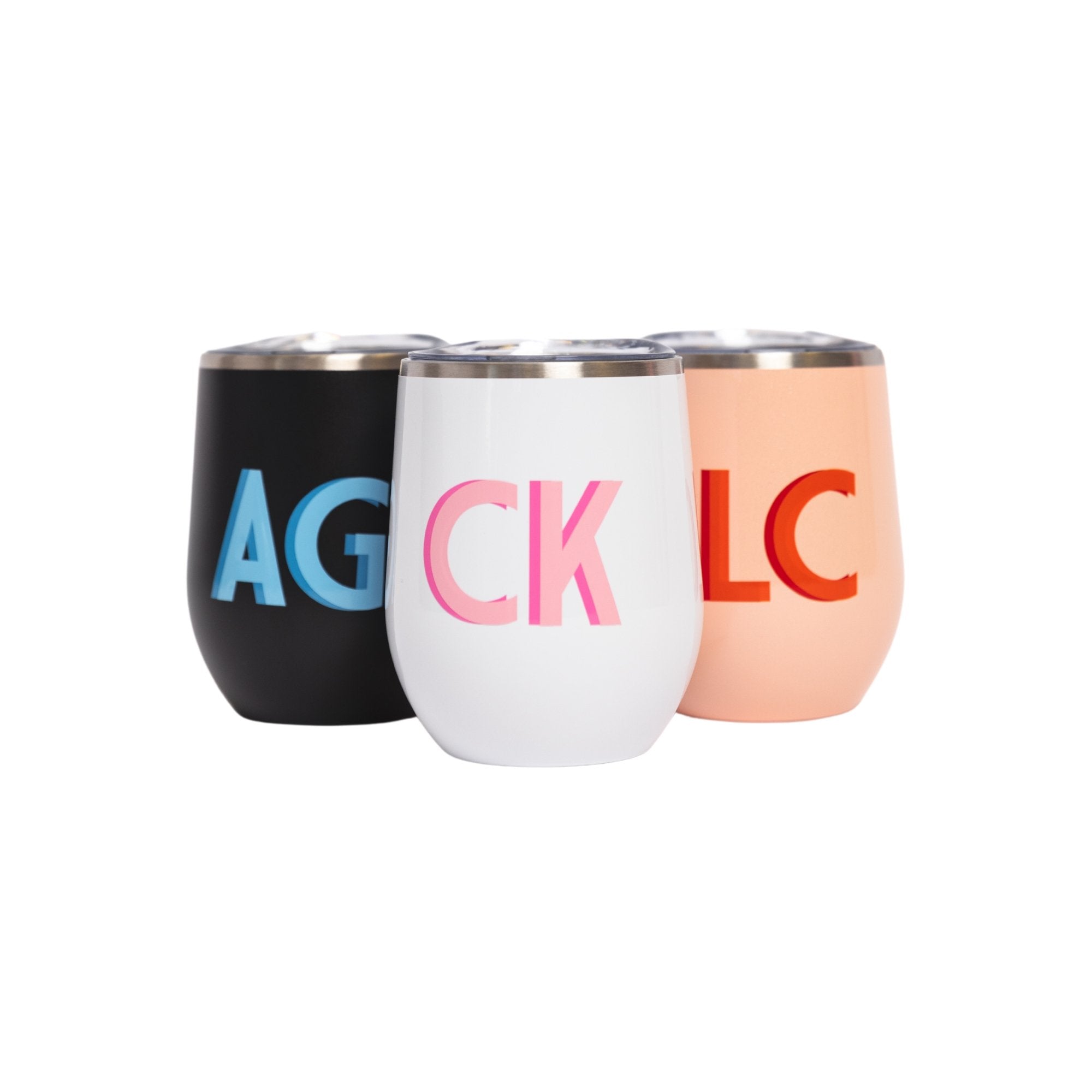 Name & Initial (Girly) Design Custom Stemless Stainless Steel Wine Tumbler