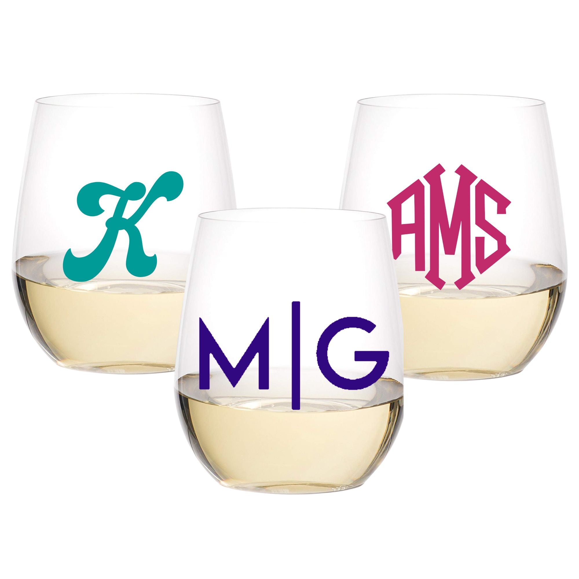 Personalized Monogrammed Stemless Wine Glasses - Set of 4 (m22)