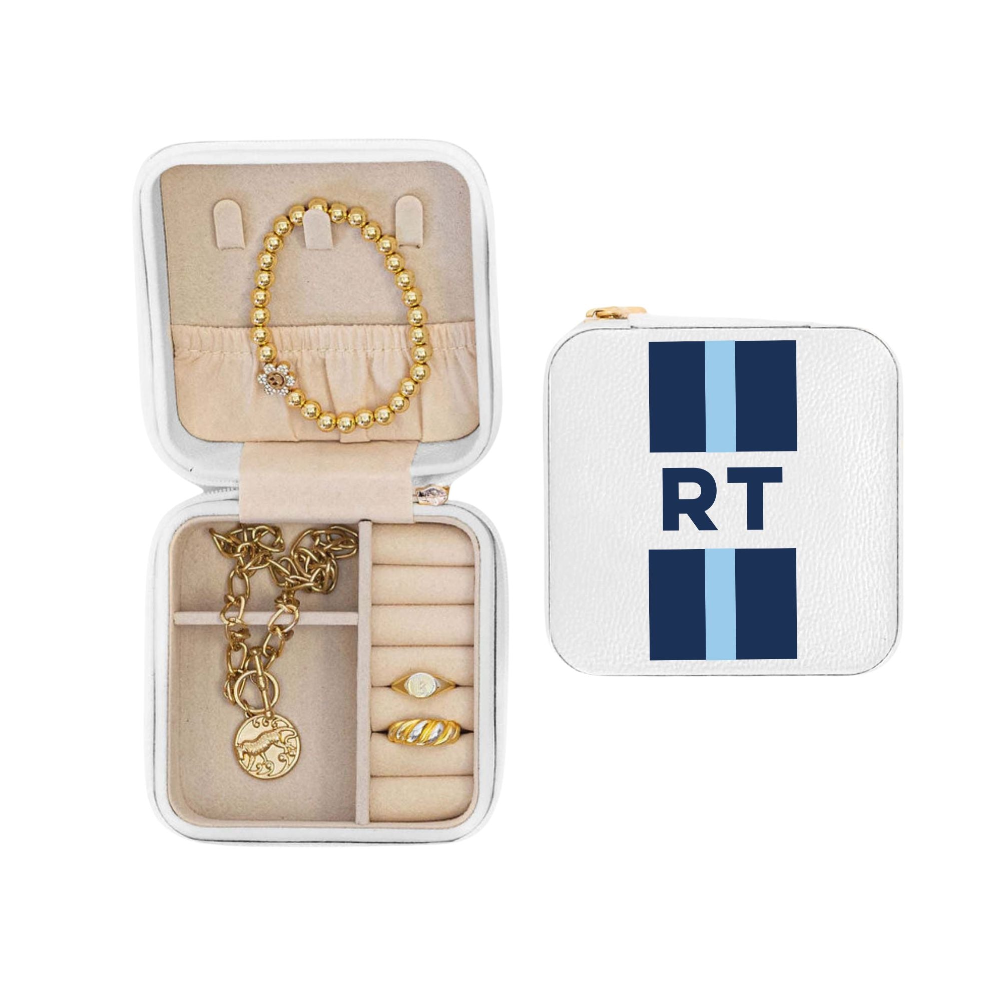 Image of Striped Monogram Travel Jewelry Case