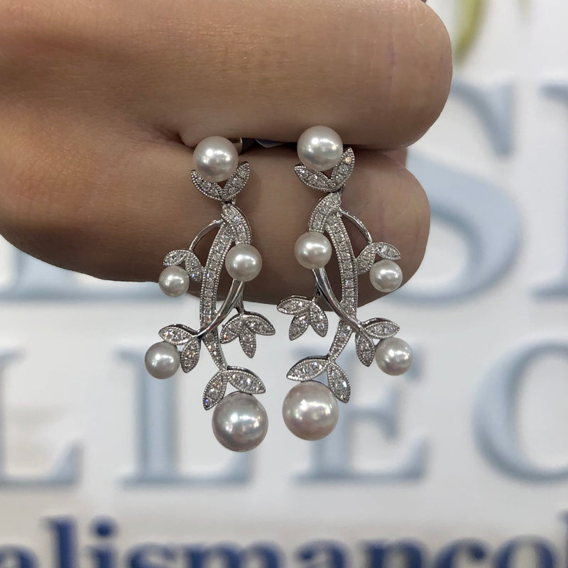Pearl and Diamond Vine Earrings