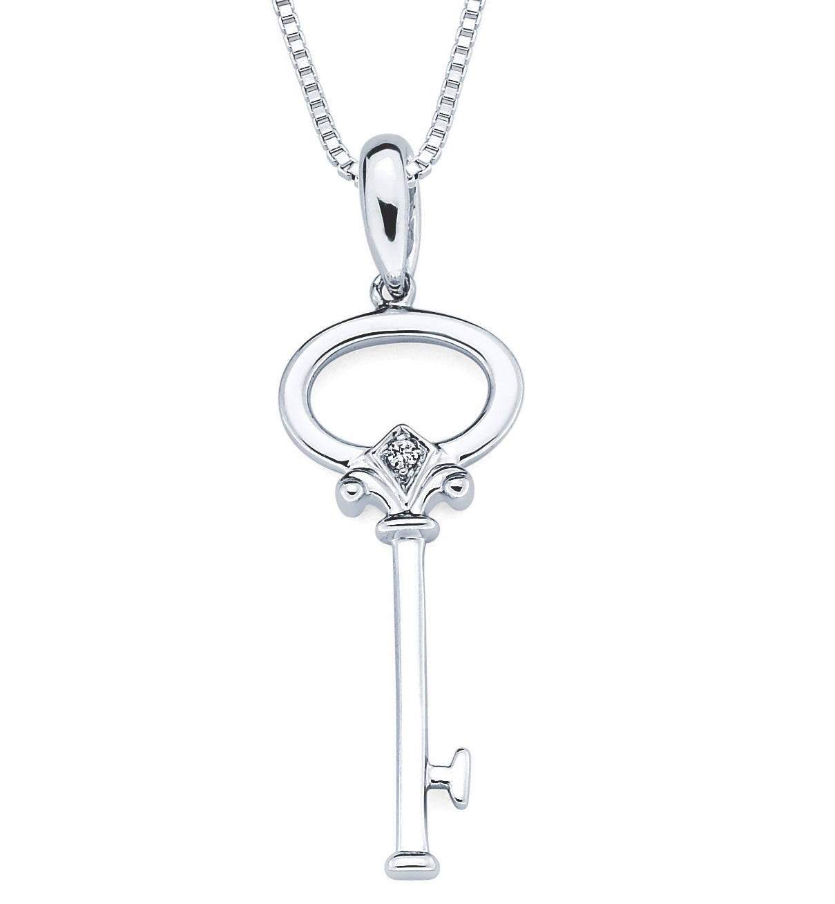 silver diamond key necklace