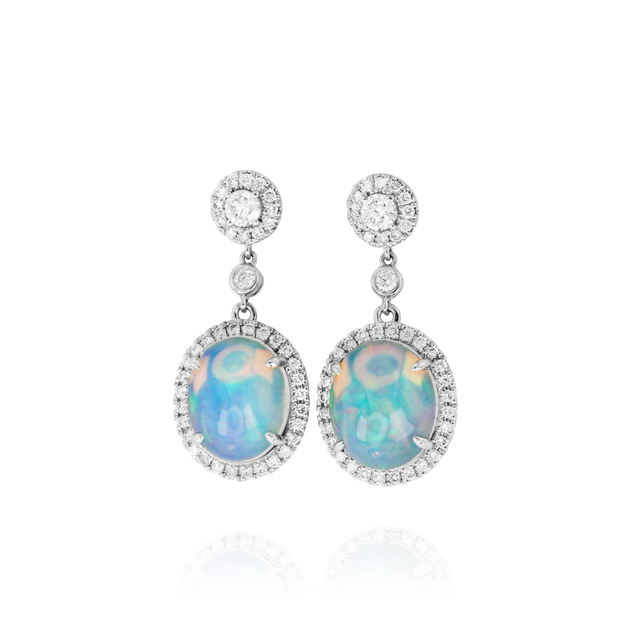 Opal and Diamond Drop Earrings by Yael - White Gold