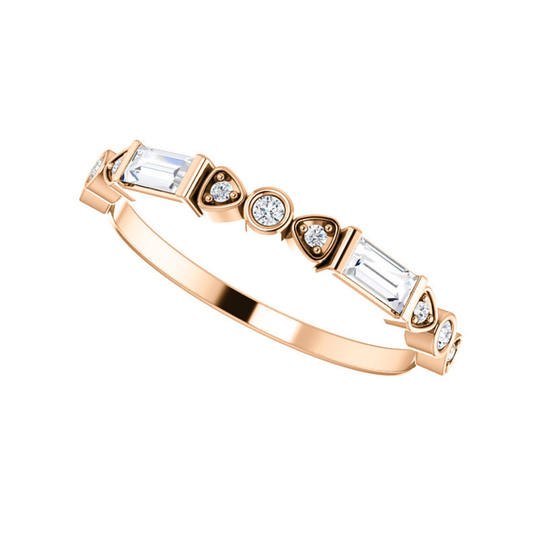 Mixed-Shape Diamond Stack Band in White, Yellow or Rose Gold