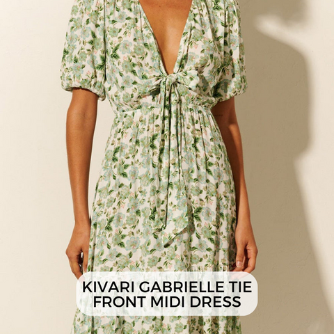 gabrielle tie front midi dress