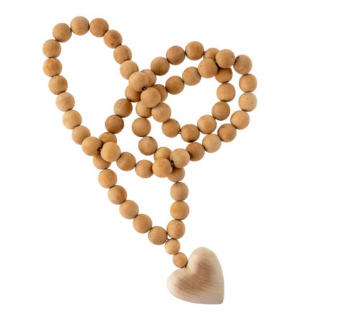 wooden round beads with large wooden heart 