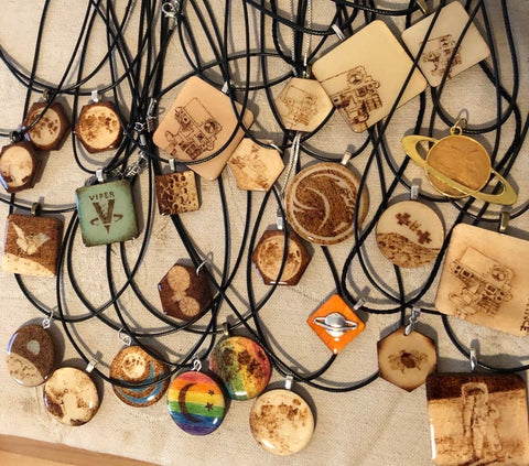 A large selection of wood jewelry