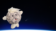Comet plush toy with Comet NEOWISE as observed by astronauts on the ISS