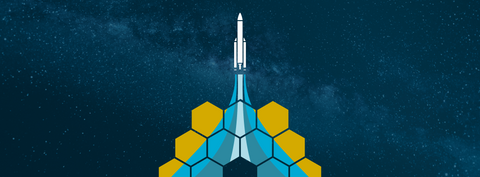 Logo of a rocket over the JWST mirror