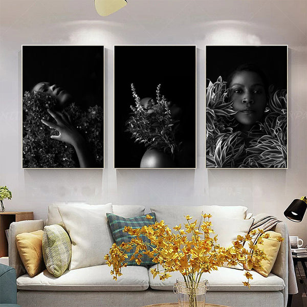 Wall Art Picture Prints Black Woman On Canvas For Living Room Decor Eleartwall