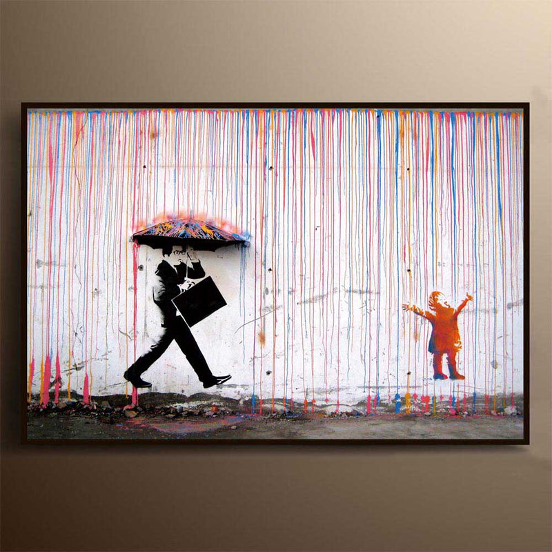 Banksy Graffiti Canvas Painting Wall Art Poster Rainbow Rain Man Eleartwall