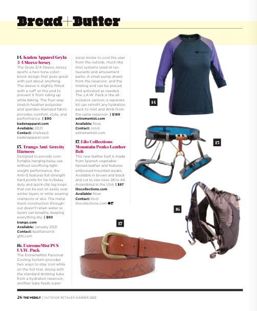 Gryla 3/4 Sleeve Jersey Featured in "The Weekly" From Outdoor Retailer - Full Page Image