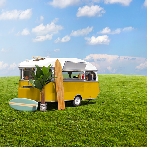 1950 style caravan yellow in colour