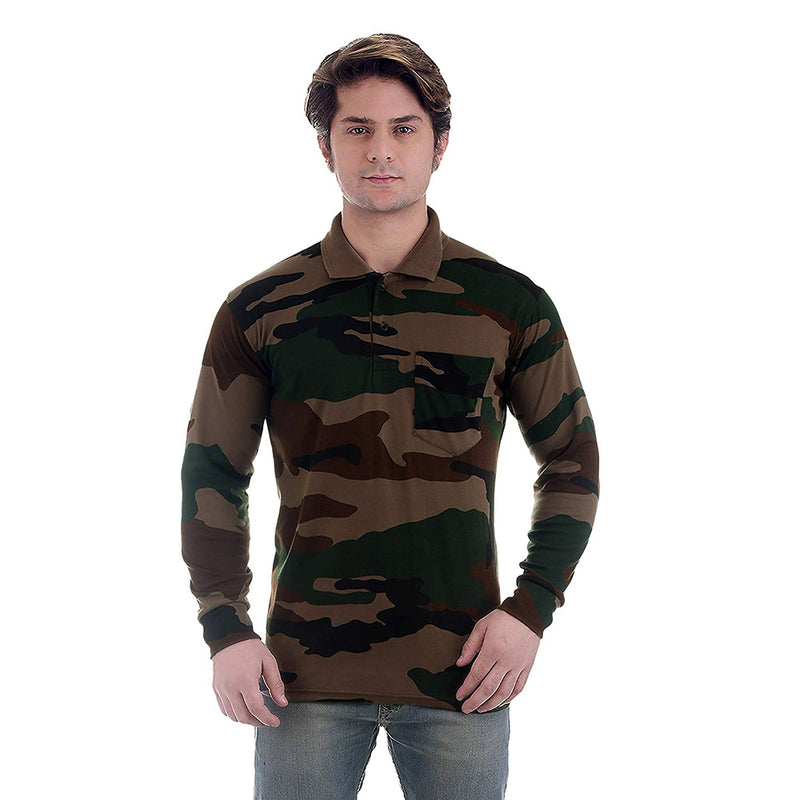 Camouflage Print Full Sleeve Polo T-Shirt