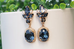 navy blue gold chandelier earrings