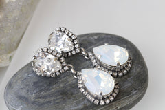 white opal chandelier earrings