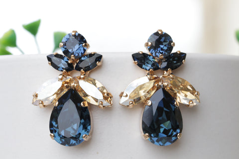 navy blue gold champagne earrings