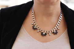 chunky silver necklace with rhinestones