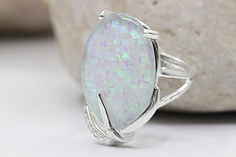 white opal big silver sterling ring