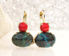 green and coral earrings
