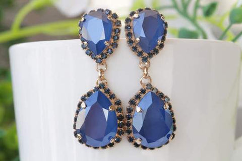 long dark blue earrings