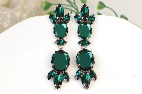 long dark green earrings