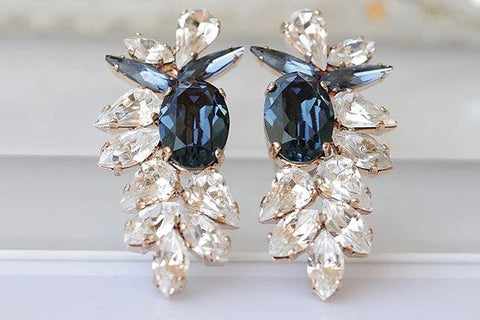 navy cluster bridal earrings 