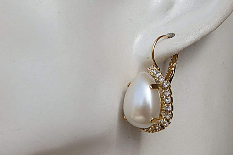 Simple Gold Earrings With Pearl Drops | Wholesale Wedding & Prom Jewelry-  Adorn A Bride