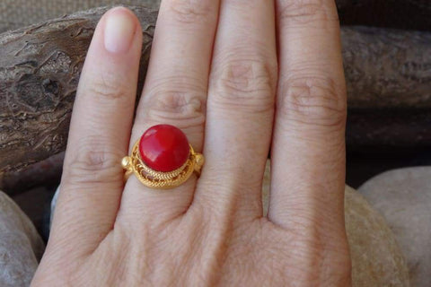 red coral ring design for ladies