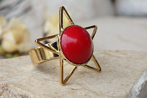 red coral ring for ladies