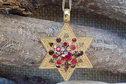 925 Sterling Silver Star Of David Pendant wAncient Roman Glass