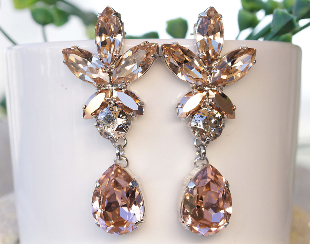 Unique Blush Pink Chandelier Earrings for Bride | Rebekajewelry