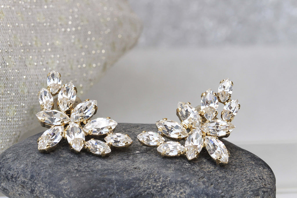 Clear Crystal Bridal Gold Earrings Studs for Wedding | Rebekajewelry