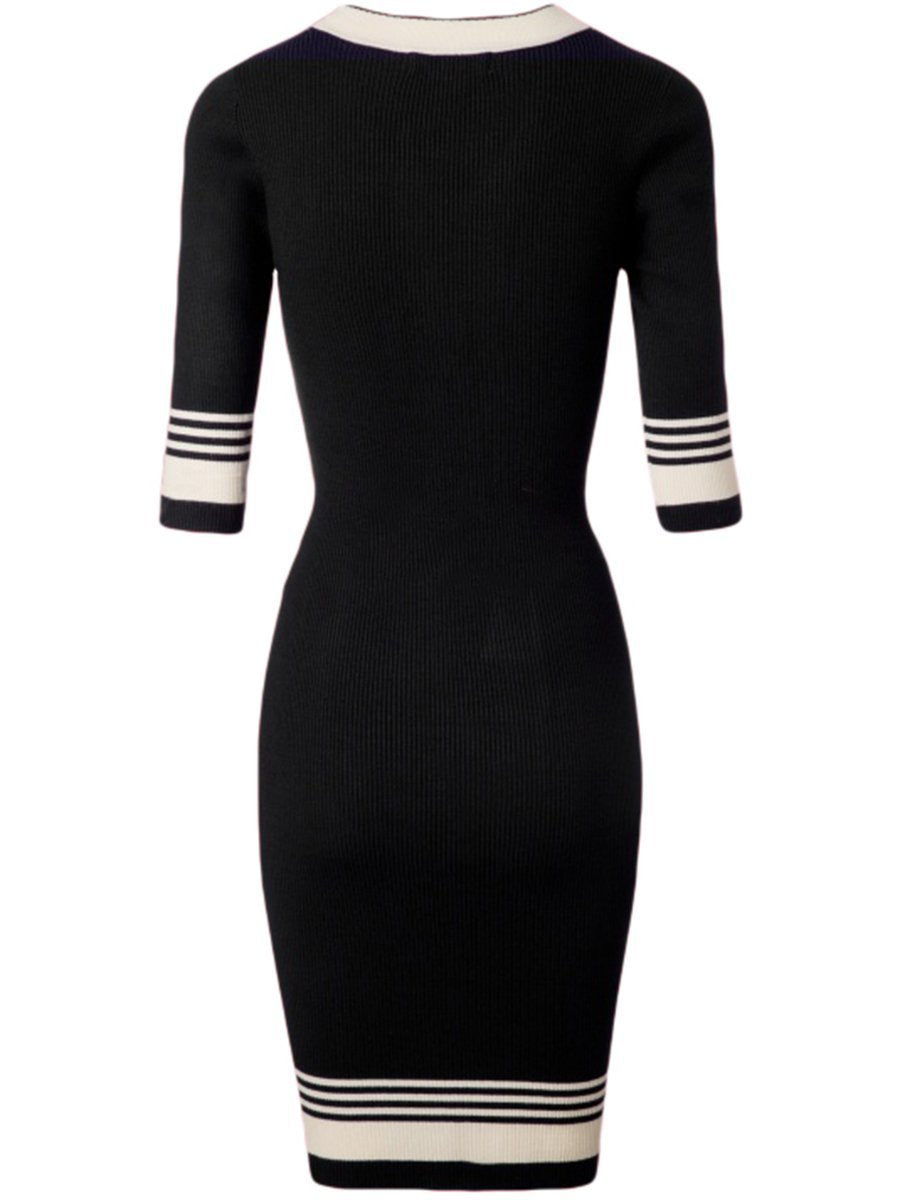 tie collar plain bodycon dress