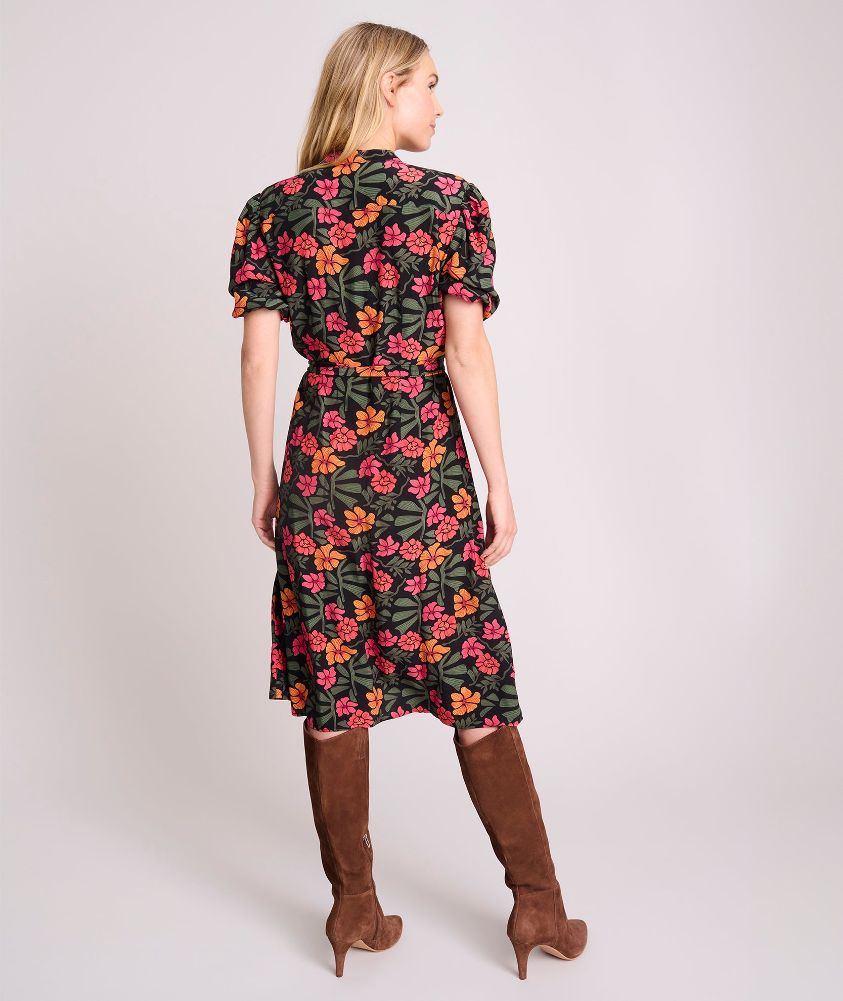 Short-Sleeve Floral Alix Midi Dress