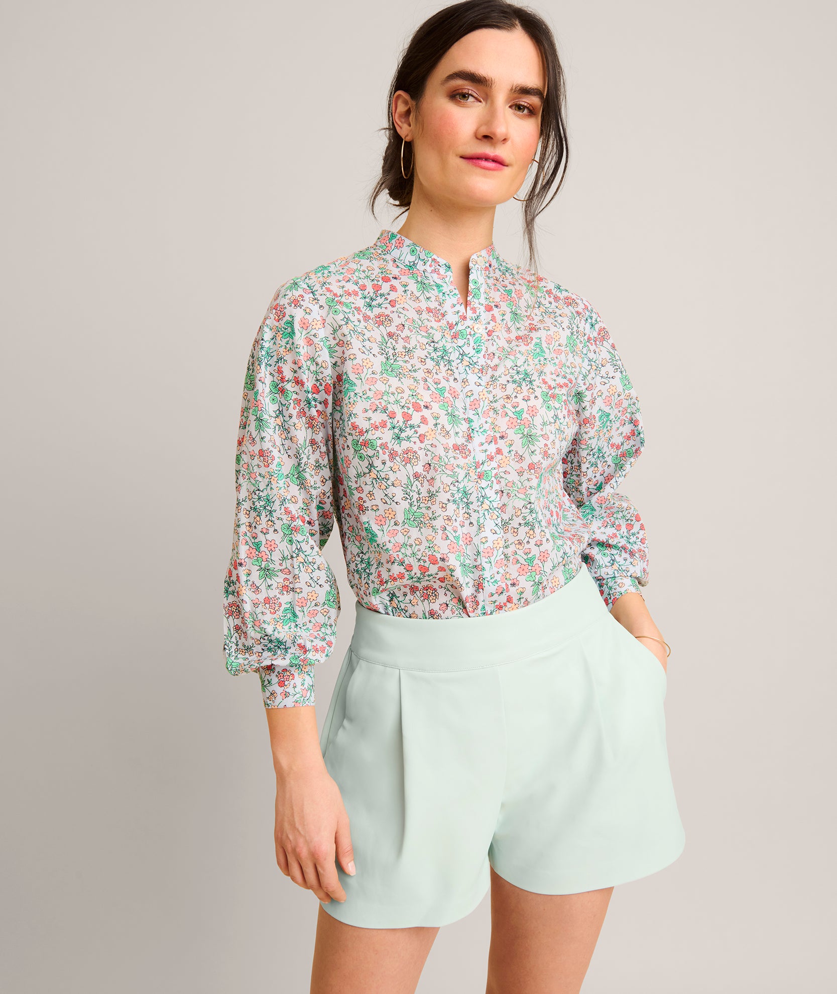 Cotton Band Collar Hallie Shirt