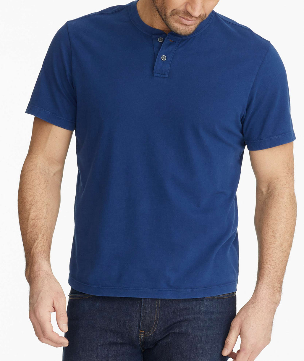 Short-Sleeve Cotton Henley Blue | UNTUCKit