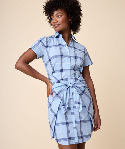 Stretch Denim Utility Shirt Dress In Blue | Yumi | SilkFred US