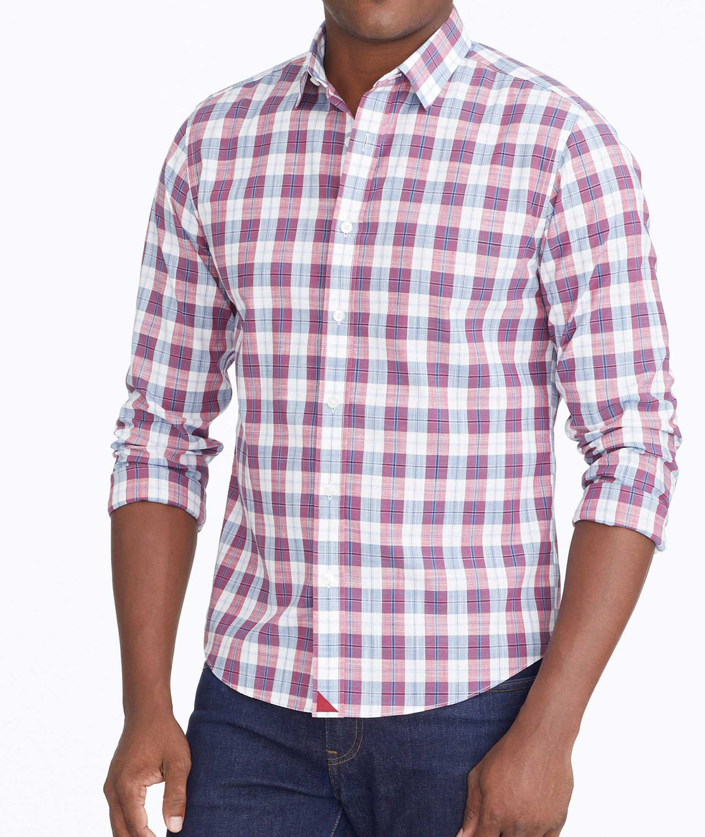 Wrinkle-Free Denner Shirt Red with White & Teal Plaid | UNTUCKit