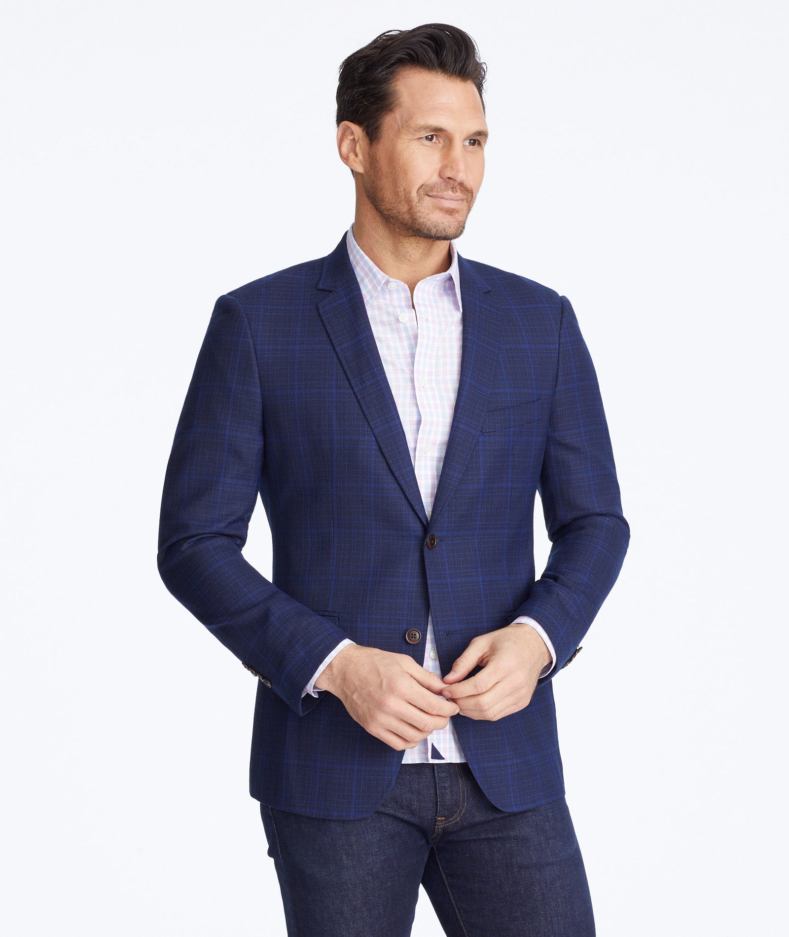 Wool Fanucchi Sport Coat Blue with Light Blue Plaid | UNTUCKit