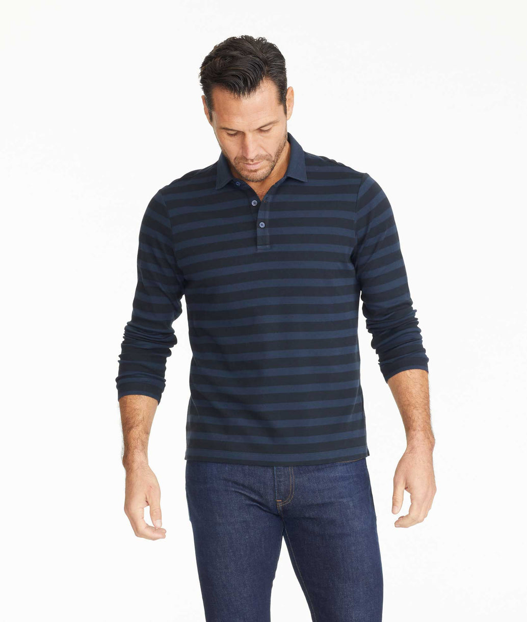 Striped Long-Sleeve Polo Navy | UNTUCKit