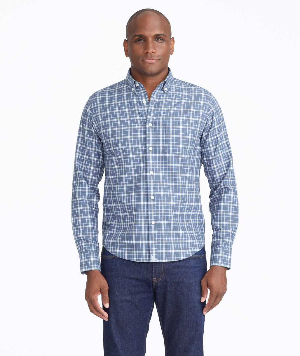 Wrinkle-Free Lazaret Shirt Gray with Blue & White Check | UNTUCKit