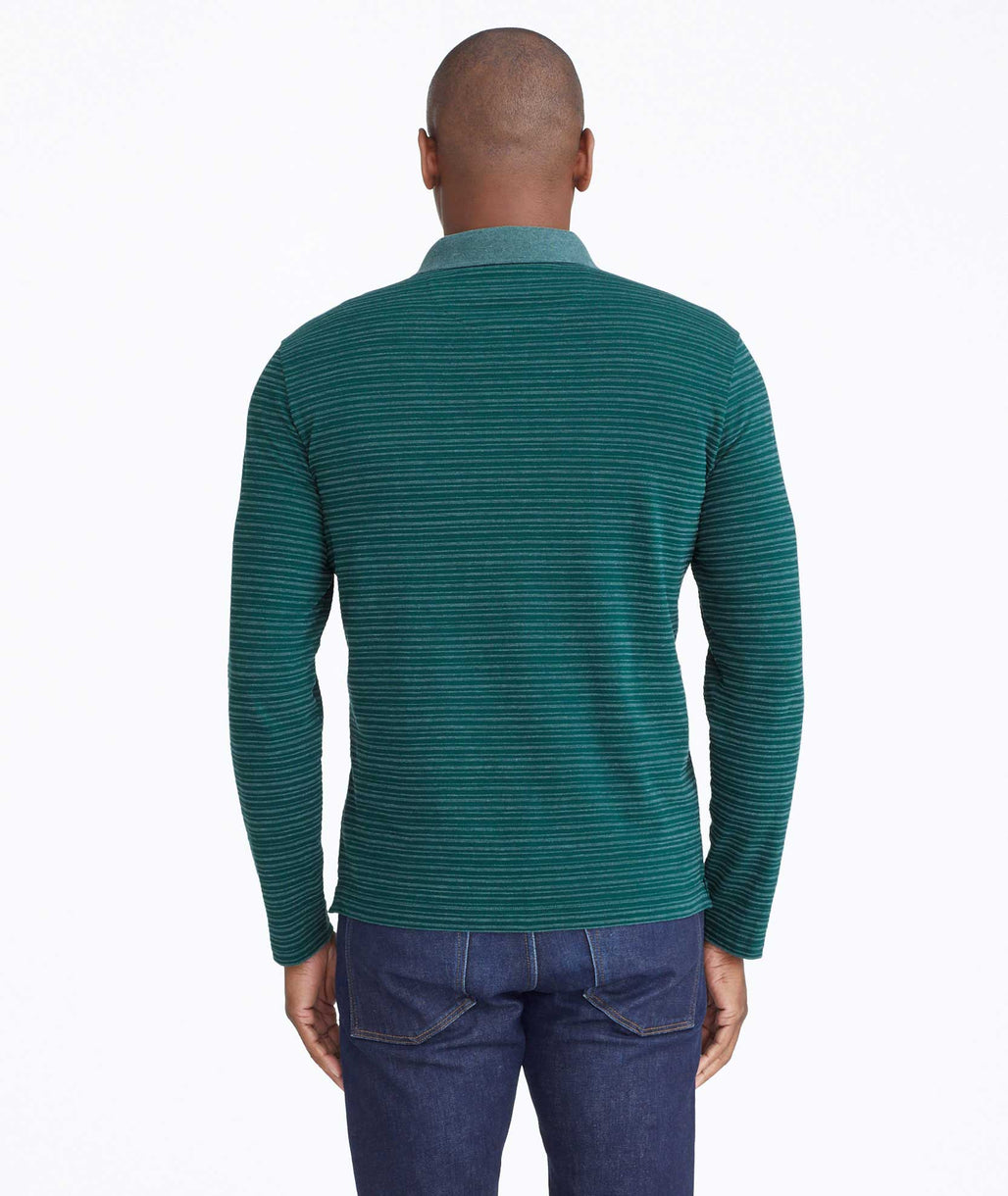 Striped Long-Sleeve Polo Green | UNTUCKit
