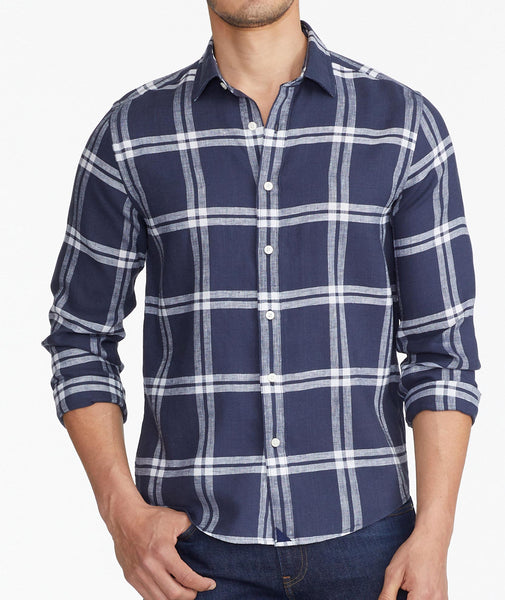 Wrinkle-Resistant Linen Ovada Shirt Navy & White Plaid | UNTUCKit