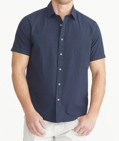 Short sleeve Baggy shirt in Organic Cotton seersucker . Navy