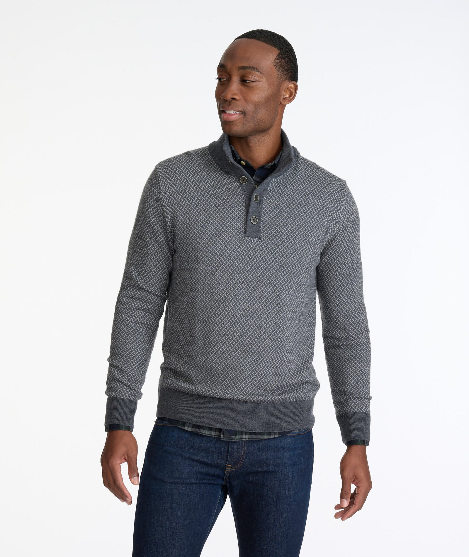 Merino Wool Button-Neck Sweater Gray | UNTUCKit