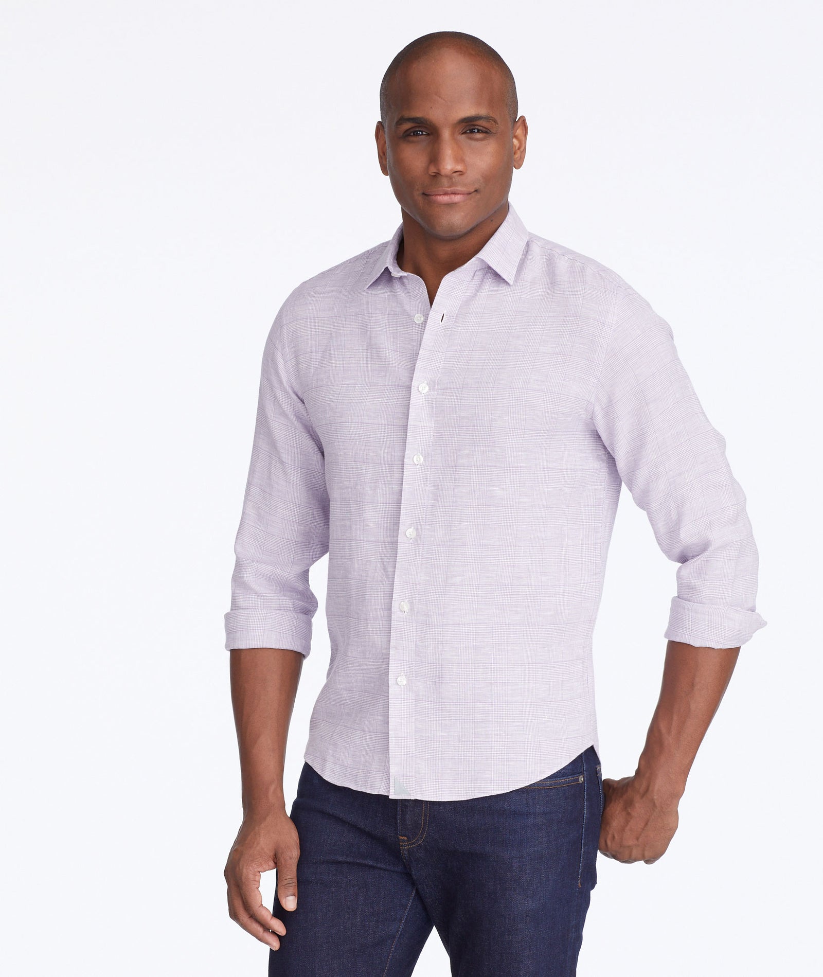 Wrinkle-Resistant Linen Torontel Shirt Purple with White & Gray Check | UNTUCKit