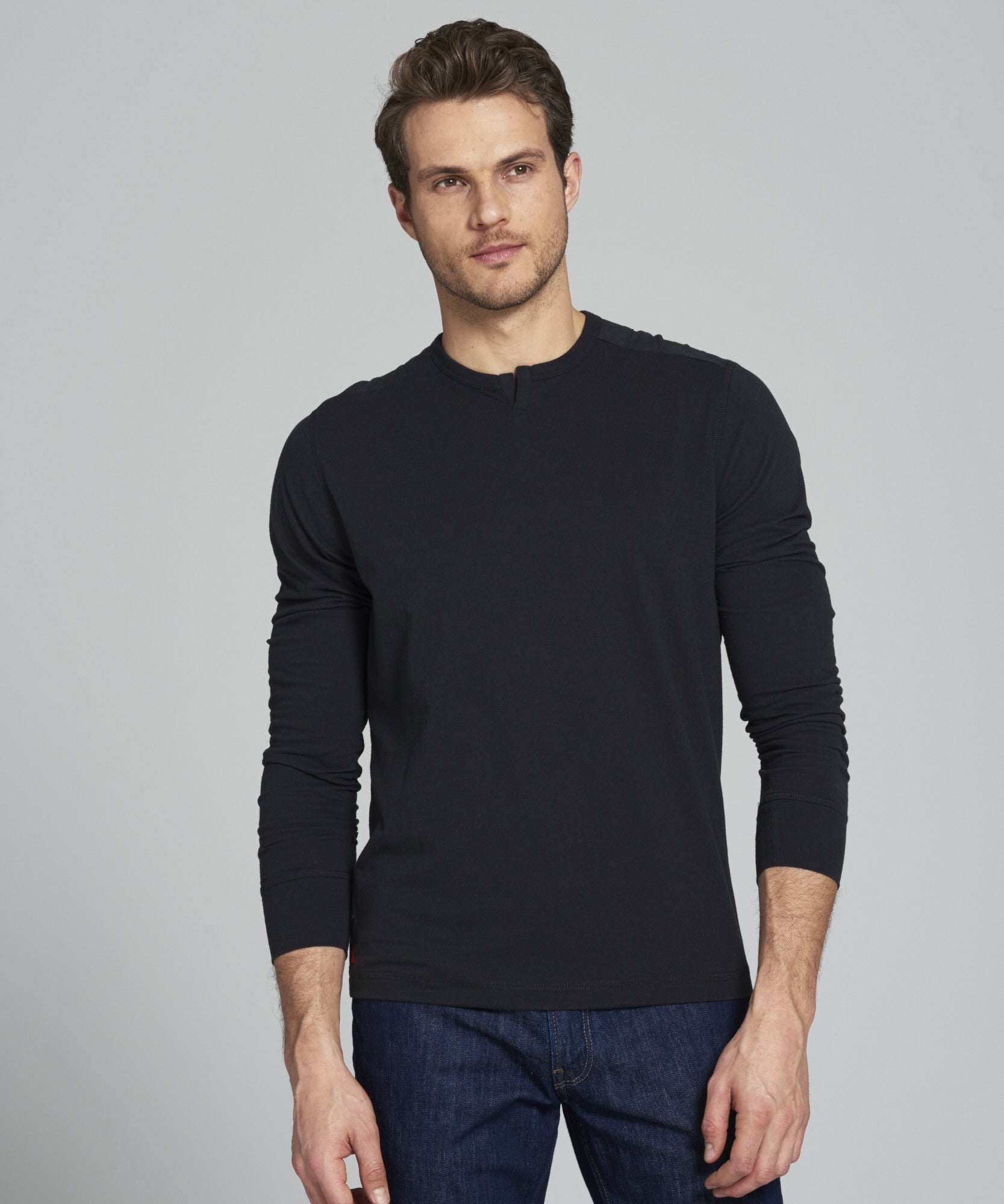 Gracia - Black Slit Neck Tee - Tees & Henleys | UNTUCKit